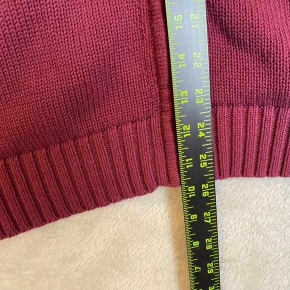 Lands End Women's Cardigan Sweater Medium Burgundy Full-Zip 100% Cotton Ribbed H - Picture 3 of 8